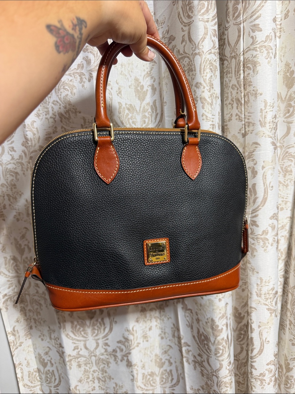 Dooney & Bourke Black and Brown Pebbled Leather Satchel